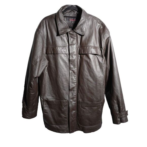 VTG Phase Two Brown‎ Leather Jacket Pockets Removable Lining Retro Mens M Zip - Picture 1 of 11